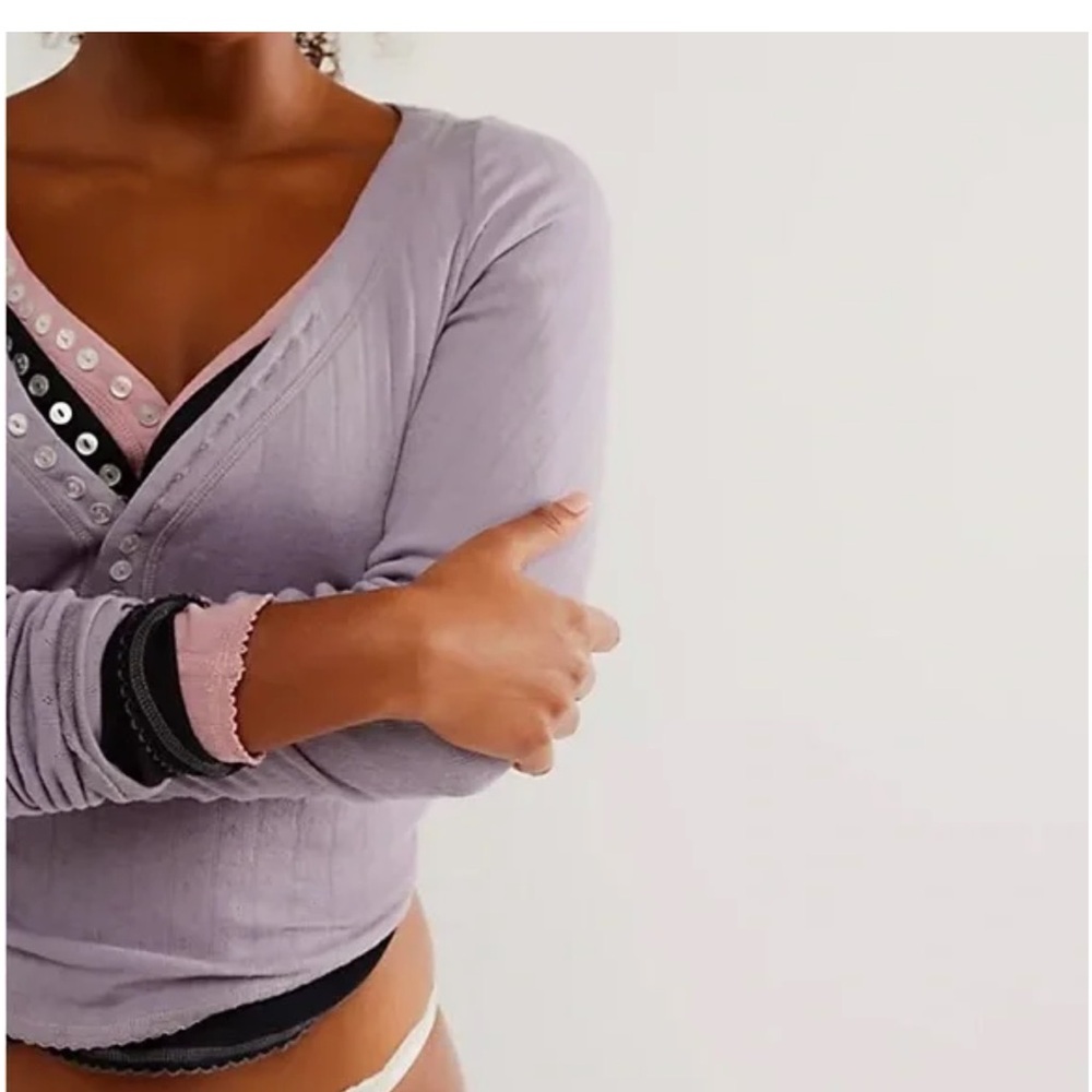 Free People Coffee Chat Long Sleeve Purple-Minimal Gray Size Small NWOT